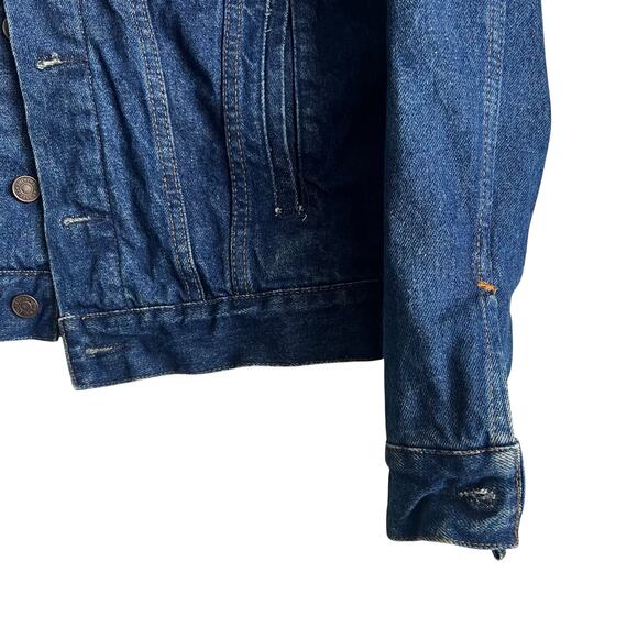 Vintage 80's Gap Pioneer Blue Jean Jacket Red Plaid Inside Size 34 Small 18x23 - Picture 6 of 8